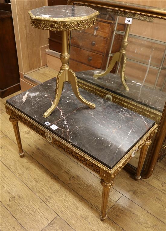 A rectangular topped giltwood coffee table and a hexagonal topped wine table (2) W.87cm and 35cm